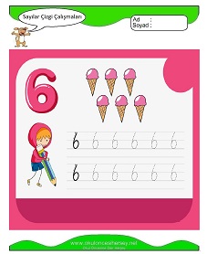6 Rakamı Çizgi Çalışmaları Çalışma Sayfaları